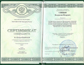 Сертификат Spitsyn Vladislav Igorevich